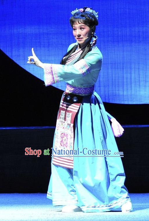 Chinese Historical Drama Lv Zhu Nv Chuan Qi Ancient Country Woman Garment Costumes Traditional Young Lady Dress Village Girl Apparels and Headdress