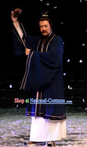 Chinese Traditional Song Dynasty Elderly Male Apparels Costumes Historical Drama Phoenix Hairpin Ancient Poet Lu You Garment Scholar Clothing and Headwear