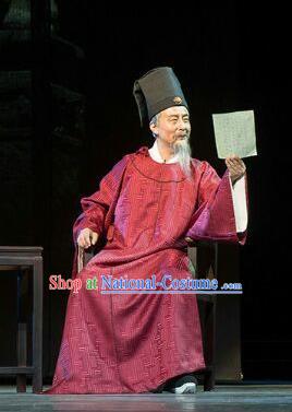 Chinese Traditional Ming Dynasty Official Xu Jie Clothing Stage Performance Historical Drama Apparels Elderly Male Costumes Ancient Minister Garment and Headwear