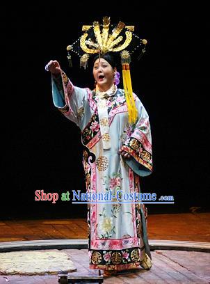 Chinese Historical Drama Ancient Empress Dowager Garment Costumes Traditional Stage Show Cixi Dress Qing Dynasty Queen Mother Apparels and Headpieces