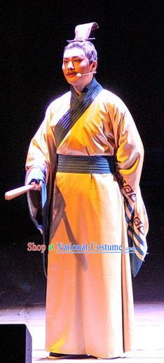 Chinese Traditional Three Kingdoms Period Official Clothing Stage Performance Historical Drama Ballast Stone Apparels Costumes Ancient Scholar Lu Ji Garment and Headwear