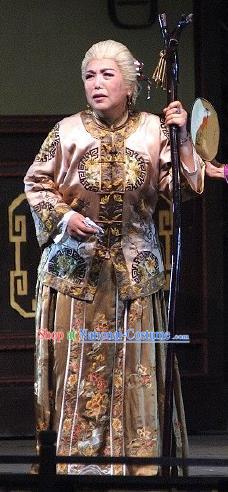 Chinese Historical Drama Autumn Begins Ancient Elderly Female Garment Costumes Traditional Stage Show Dress Qing Dynasty Dame Apparels and Headpieces