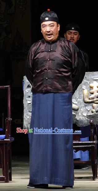 Chinese Traditional Qing Dynasty Merchant Ma Honghan Clothing Stage Performance Historical Drama Autumn Begins Apparels Costumes Ancient Shanxi Shopkeeper Garment and Headwear