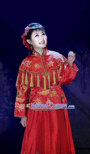 Chinese Historical Drama Autumn Begins Ancient Bride Garment Costumes Traditional Stage Show Dress Qing Dynasty Young Lady Ma Fengming Wedding Apparels and Headpieces