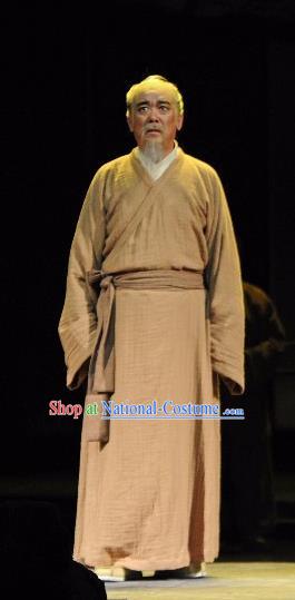 Chinese Traditional Han Dynasty Historian Clothing Stage Performance Historical Drama Sima Qian Apparels Costumes Ancient Elderly Scholar Garment and Headwear