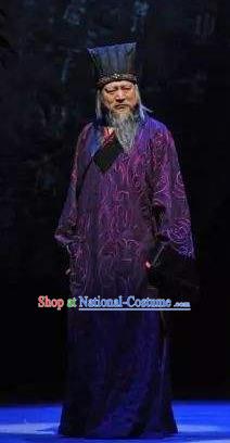 Chinese Traditional Han Dynasty Elderly Male Clothing Stage Performance Historical Drama Sima Qian Apparels Costumes Ancient Historian Garment and Headwear