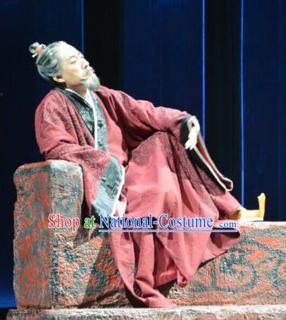 Chinese Traditional Han Dynasty Official Clothing Stage Performance Historical Drama Sima Qian Apparels Elderly Male Costumes Ancient Historian Garment and Headwear