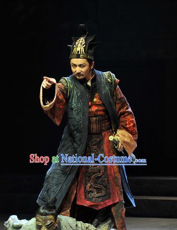 Chinese Traditional Qin Dynasty Chancellor Li Si Clothing Stage Performance Historical Drama Fu Sheng Apparels Costumes Ancient Prime Minister Garment and Headwear