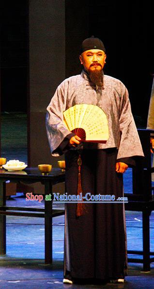 Chinese Traditional Qing Dynasty Elderly Scholar Clothing Stage Performance Historical Drama Yinzhan Naxi Apparels Costumes Ancient Milord Garment and Headwear