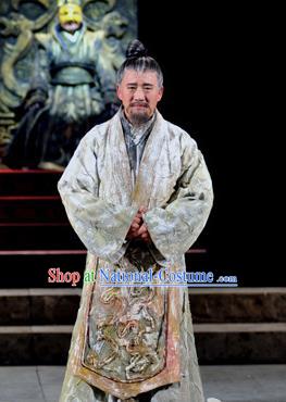 Chinese Traditional Qin Dynasty Scholar Clothing Stage Performance Historical Drama Fu Sheng Apparels Costumes Ancient Confucianist Garment and Headwear