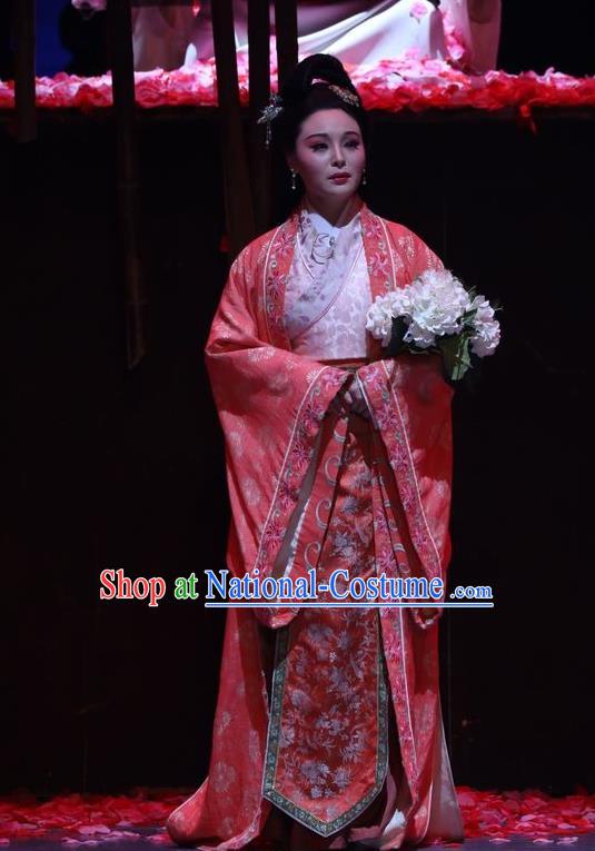 Chinese Historical Drama Guang Ling San Ancient Noble Madam Garment Costumes Traditional Stage Show Dress Jin Dynasty Young Mistress Apparels and Headpieces