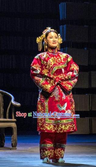 Chinese Historical Drama Yang Renshan Ancient Young Female Garment Costumes Traditional Stage Show Dress Qing Dynasty Mistress Red Apparels and Headpieces