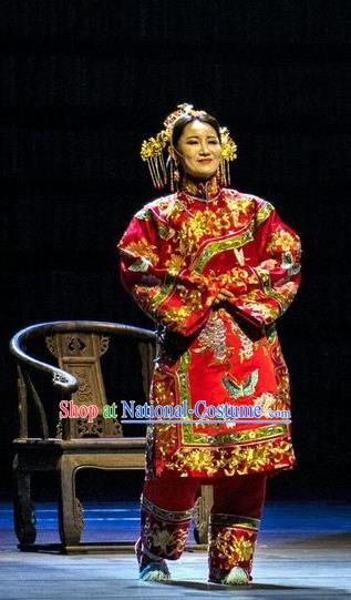 Chinese Historical Drama Yang Renshan Ancient Young Female Garment Costumes Traditional Stage Show Dress Qing Dynasty Mistress Red Apparels and Headpieces