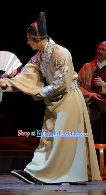 Chinese Traditional Ming Dynasty Scholar Hou Fangyu Clothing Stage Performance Historical Drama Peach Blossom Fan Apparels Costumes Ancient Young Childe Garment and Headwear