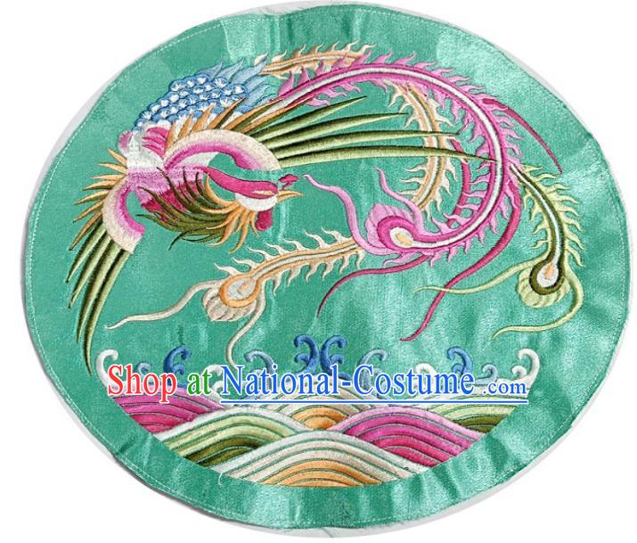 Chinese Traditional Embroidered Phoenix Green Round Patch Decoration Embroidery Applique Craft Embroidered Accessories