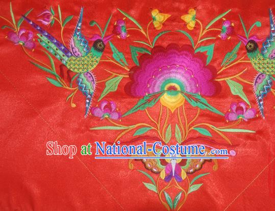 Chinese Traditional Ethnic Embroidered Butterfly Flower Red Patch Decoration Embroidery Applique Craft Embroidered Triangle Accessories