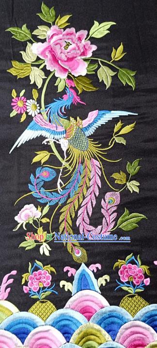 Chinese Traditional Embroidered Phoenix Peony Black Patch Decoration Embroidery Applique Craft Embroidered Dress Accessories