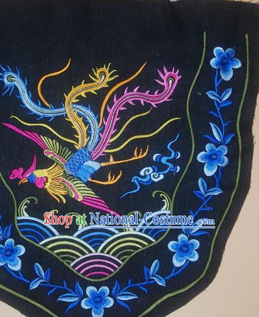 Chinese Traditional Embroidered Wave Phoenix Black Patch Decoration Embroidery Applique Craft Embroidered Accessories