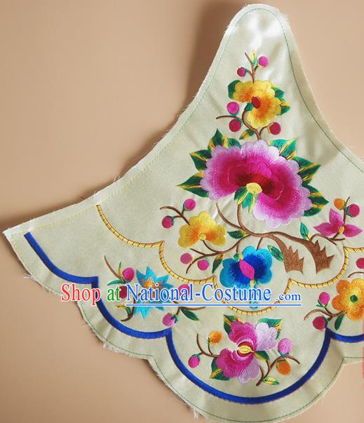 Chinese Traditional Embroidered Flowers Beige Patch Decoration Embroidery Applique Craft Embroidered Bellyband Accessories