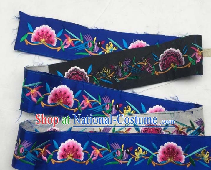 Chinese Traditional Embroidered Pine Peach Blossom Royalblue Patch Decoration Embroidery Applique Craft Embroidered Accessories