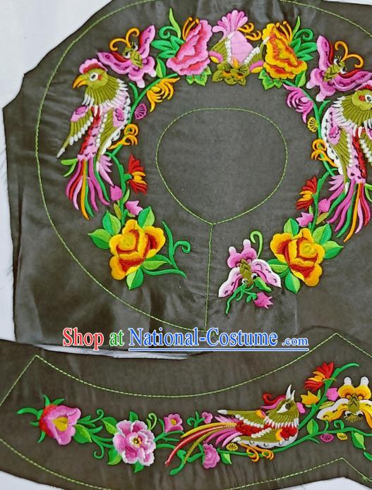 Chinese Traditional Embroidered Peony Birds Black Patch Decoration Embroidery Applique Craft Embroidered Accessories