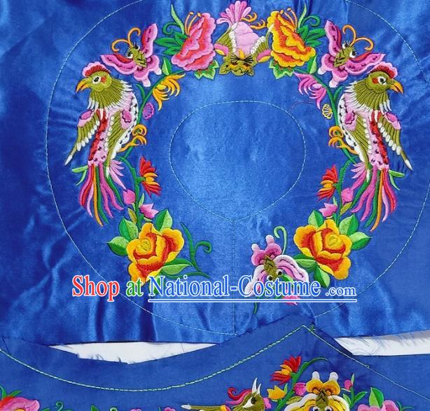 Chinese Traditional Embroidered Peony Birds Royalblue Patch Decoration Embroidery Applique Craft Embroidered Accessories