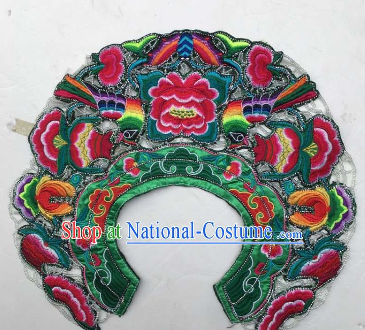 Chinese Traditional Embroidered Flowers Green Patch Decoration Embroidery Applique Craft Embroidered Collar Accessories