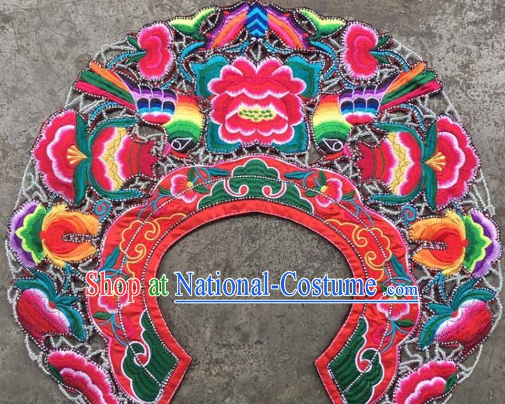 Chinese Traditional Embroidered Flowers Red Patch Decoration Embroidery Applique Craft Embroidered Collar Accessories