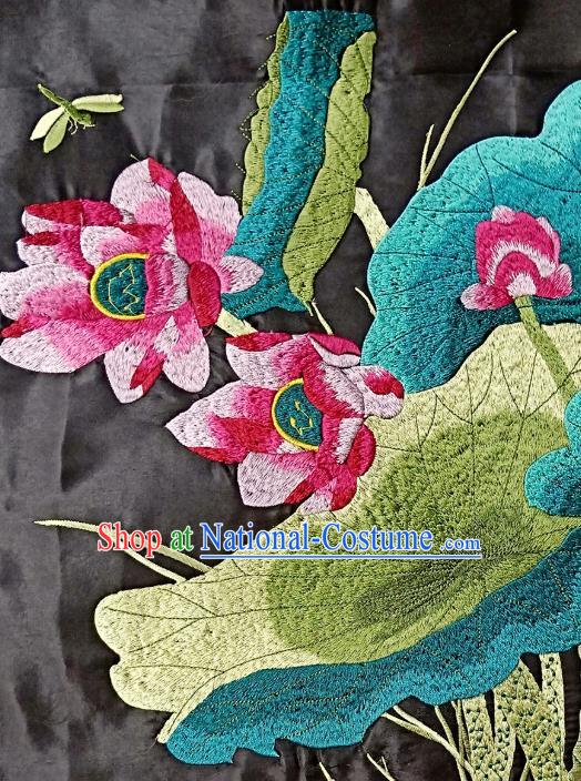 Chinese Traditional Embroidered Lotus Dragonfly Patch Decoration Embroidery Applique Craft Embroidered Accessories