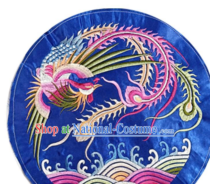 Chinese Traditional Embroidered Phoenix Royalblue Round Patch Decoration Embroidery Applique Craft Embroidered Accessories