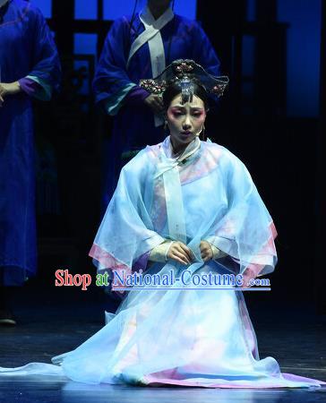 Chinese Historical Drama Empresses In Palace Ancient Young Lady Garment Costumes Traditional Stage Show Dress Qing Dynasty Imperial Concubine Blue Apparels and Headpieces