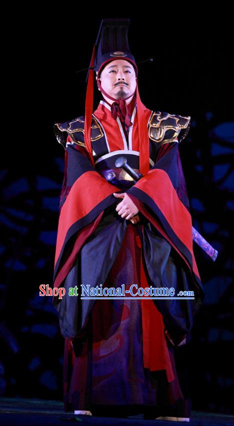 Chinese Traditional Spring and Autumn Period Monarch Clothing Stage Performance Historical Drama Yao Li And Qing Ji Apparels Costumes Ancient King Garment and Headwear