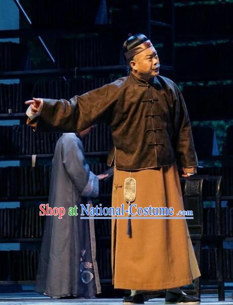 Chinese Traditional Qing Dynasty Buddhist Master Yang Renshan Clothing Stage Performance Historical Drama Apparels Costumes Ancient Elderly Scholar Garment and Headwear