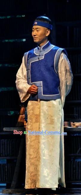 Chinese Traditional Qing Dynasty Scholar Tan Sitong Clothing Stage Performance Historical Drama Apparels Costumes Ancient Gentleman Garment and Headwear