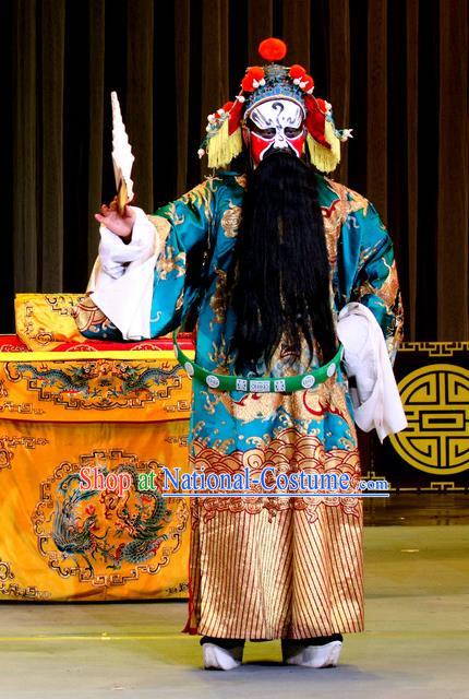 He Gong Huan Qing Chinese Sichuan Opera Painted Role Apparels Costumes and Headpieces Peking Opera Highlights Elderly Male Garment Prime Minister Xi Boyu Clothing