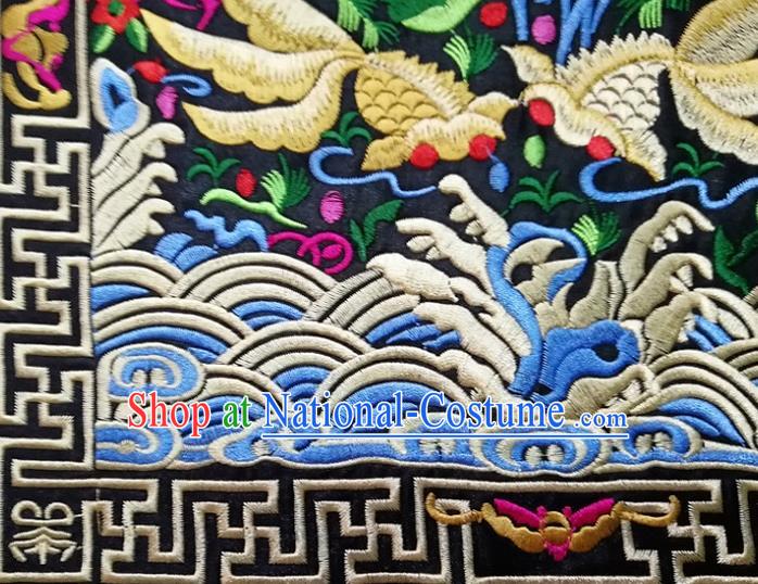 Chinese Traditional Embroidered Goldfish Lotus Black Cloth Decoration Embroidery Craft Embroidered Accessories