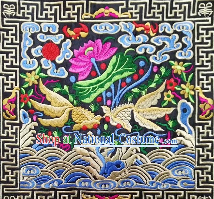 Chinese Traditional Embroidered Goldfish Lotus Black Cloth Decoration Embroidery Craft Embroidered Accessories