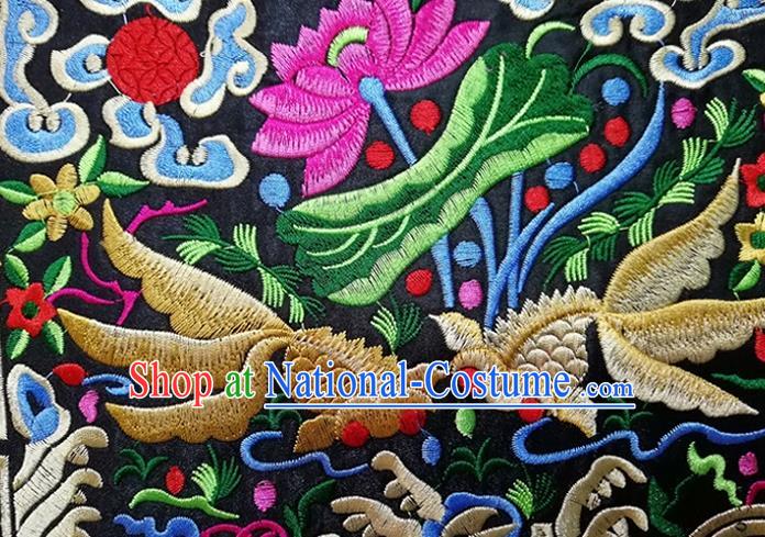 Chinese Traditional Embroidered Goldfish Lotus Black Cloth Decoration Embroidery Craft Embroidered Accessories