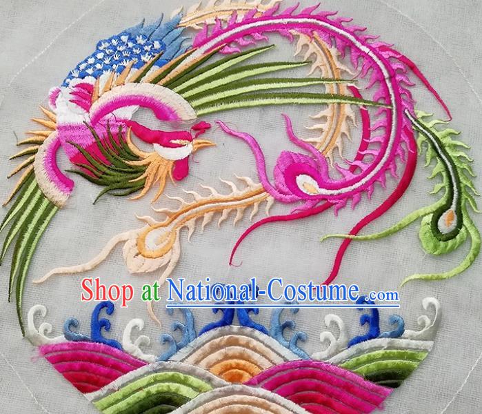 Chinese Traditional Embroidered Phoenix Peony Round Patch Cloth Decoration Embroidery Craft Embroidered Accessories