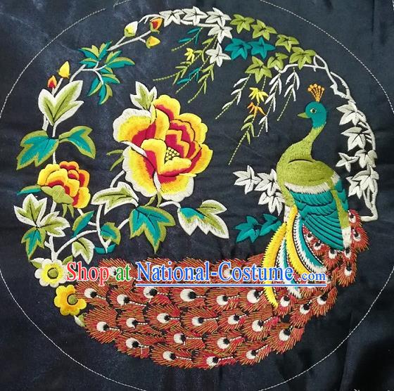 Chinese Traditional Embroidered Peacock Peony Pattern Cloth Patch Decoration Embroidery Craft Embroidered Accessories