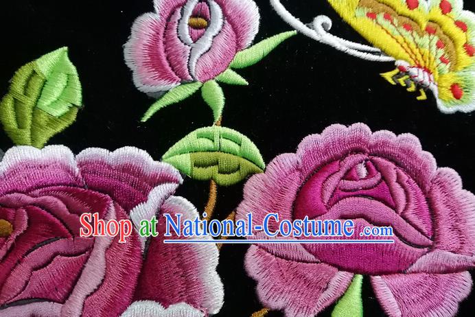 Chinese Traditional Embroidered Cameo Brown Peony Butterfly Pattern Cloth Patch Decoration Embroidery Craft Embroidered Accessories