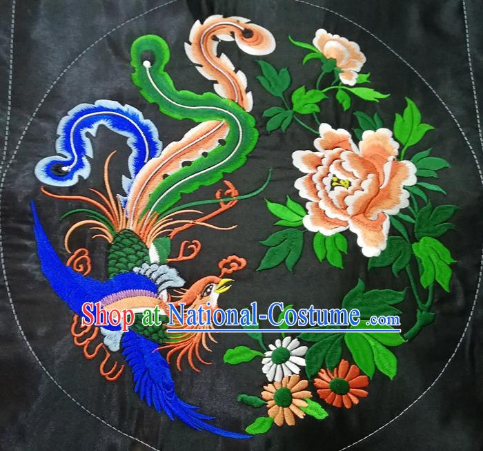 Chinese Traditional Embroidered Phoenix Peony Pattern Round Patch Decoration Embroidery Craft Embroidered Accessories