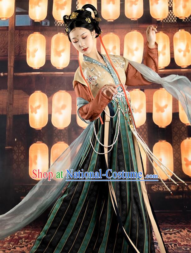 Traditional Chinese Tang Dynasty Flying Apsaras Dance Hanfu Dress Apparels Ancient Goddess Embroidered Historical Costumes Full Set