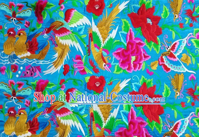 Chinese Traditional Embroidered Mandarin Duck Lotus Pattern Blue Patch Decoration Embroidery Craft Embroidered Accessories