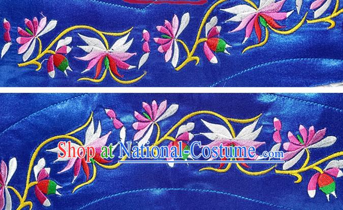 Chinese Traditional Embroidered Flowers Pattern Royalblue Patch Decoration Embroidery Craft Embroidered Accessories