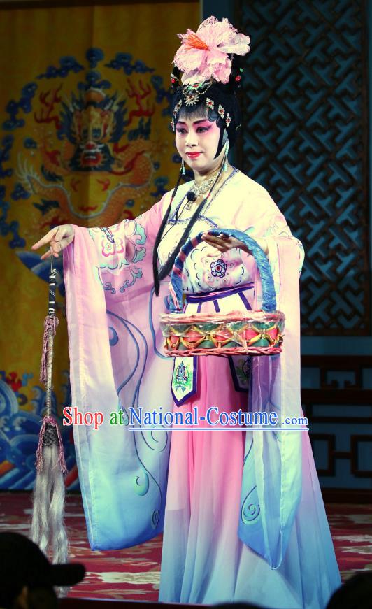 Chinese Sichuan Opera Highlights Goddess Garment Costumes and Headdress Three Tricks Bai Mudan Traditional Peking Opera Hua Tan Dress Flowers Fairy Apparels