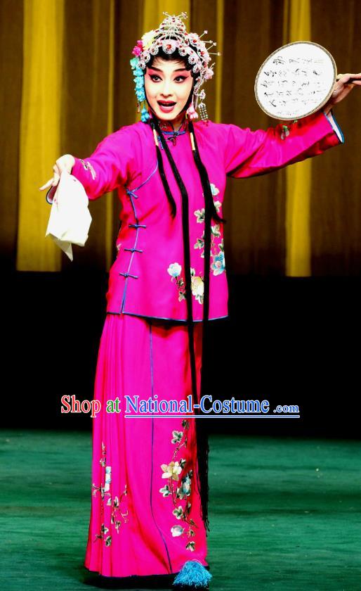 Chinese Sichuan Opera Highlights Garment Actress Lan Xiuying Costumes and Headdress Traditional Peking Opera Hua Tan Rosy Dress Young Beauty Apparels