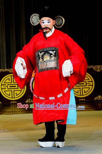 Chinese Sichuan Opera Clown Apparels Costumes and Headpieces Peking Opera Highlights Official Garment Magistrate Zhao Chong Clothing