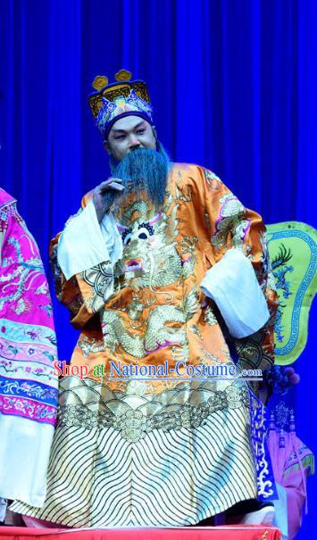 Bei Mang Mountain Chinese Sichuan Opera Lord Apparels Costumes and Headpieces Peking Opera Highlights Elderly Male Garment Emperor Zhouxiang Clothing