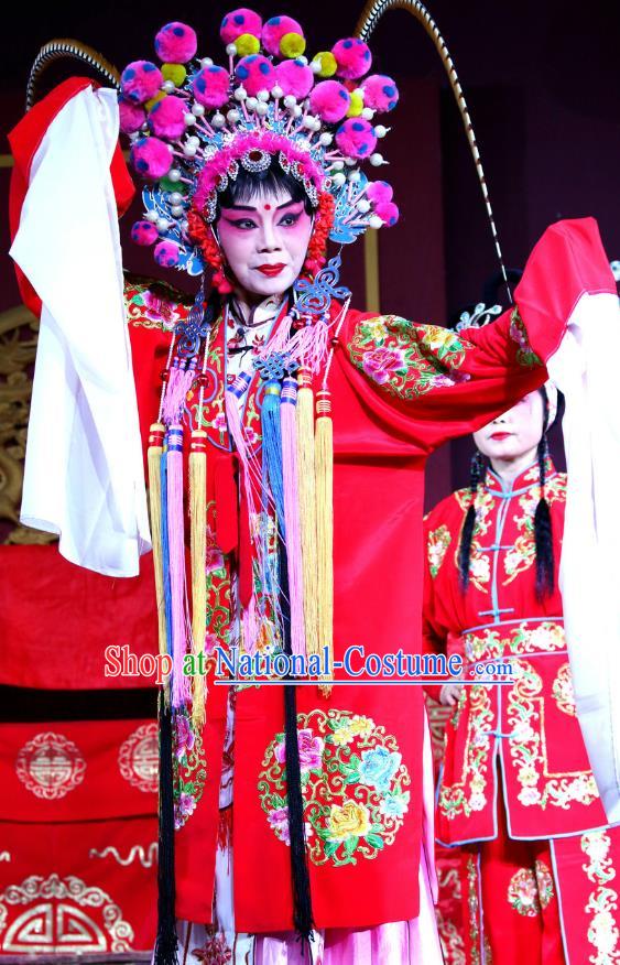 Chinese Sichuan Opera Highlights Imperial Consort Wei Garment Costumes and Headdress Bei Mang Mountain Traditional Peking Opera Young Female Red Dress Apparels